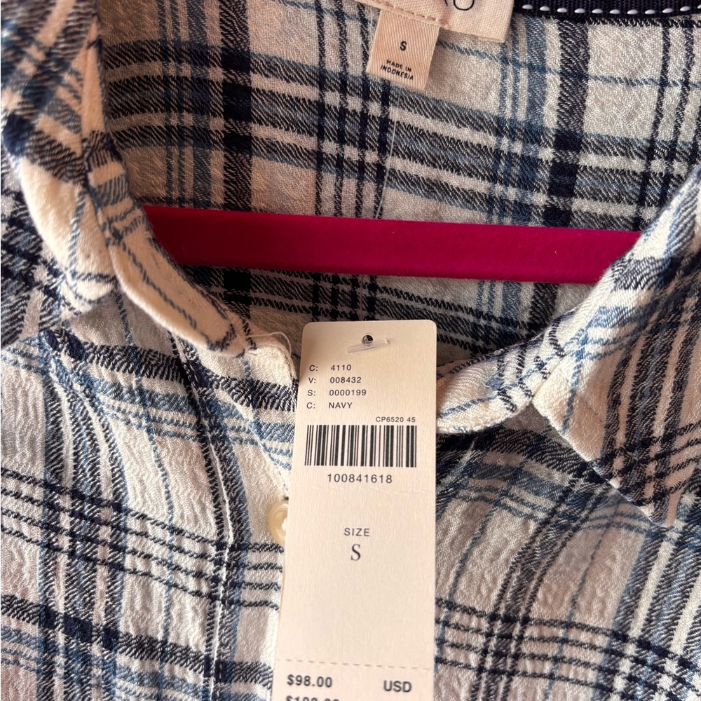 Anthropologie Hadley Relaxed Plaid Button Down Shirt - Size S, Navy NWT - Picture 6 of 6